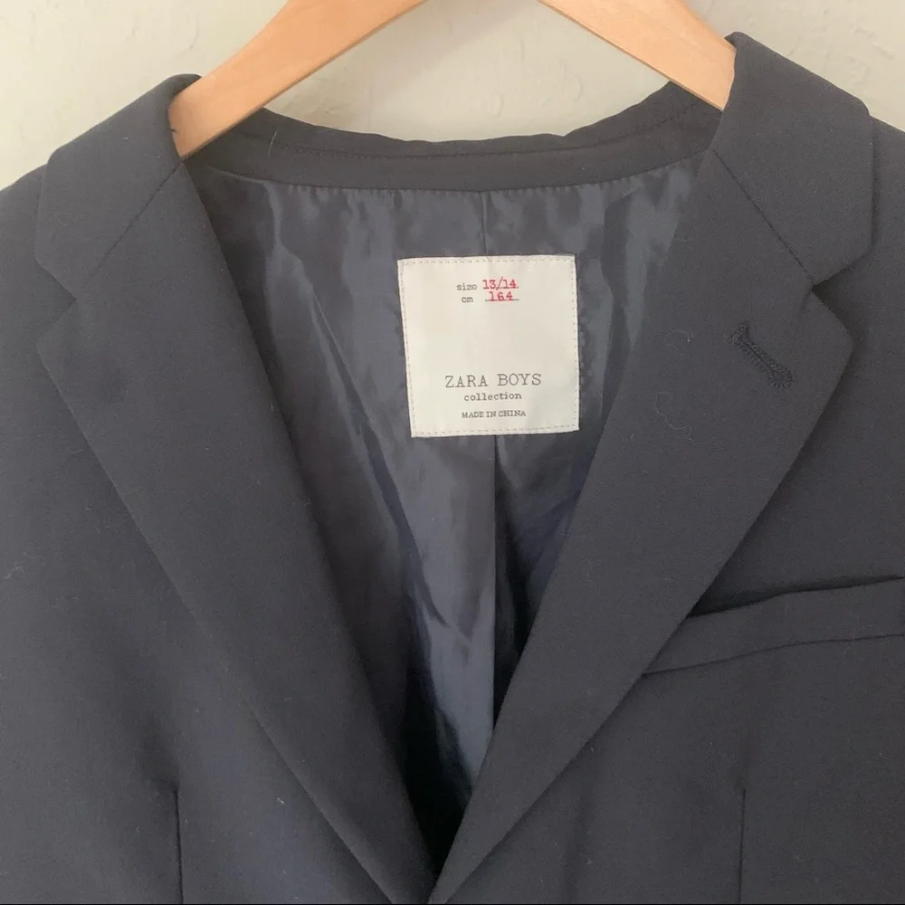 New ZARA Boys Blazer Blue Tailored Fit Wool Blend Traditional Holiday Size 13/14 - Picture 3 of 13